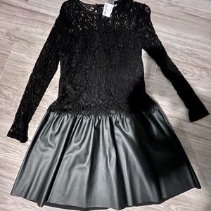 Faux leather and lace midi dress